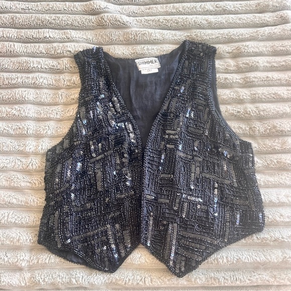 Tops - Vintage from the 80s Shimmer Black Sequin Vest